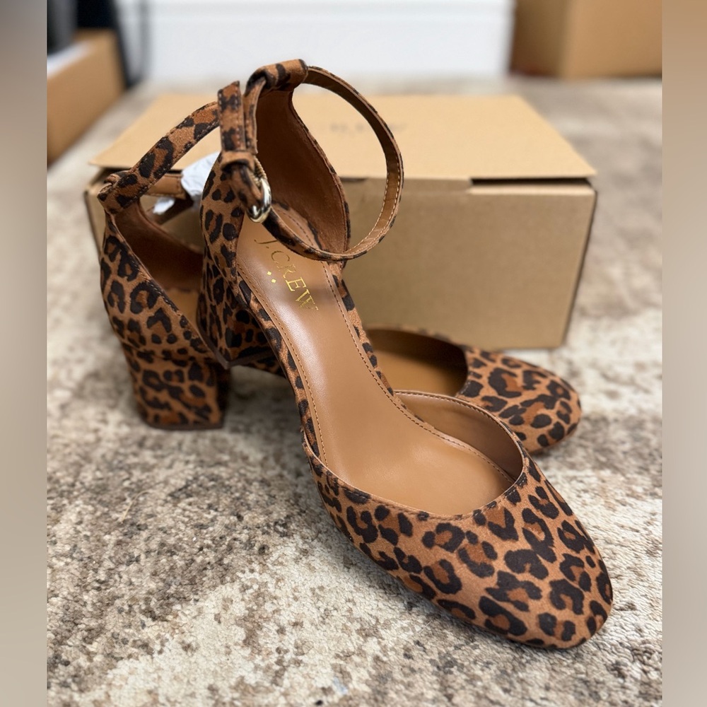 J. Crew Leopard Print Ankle Strap Heels